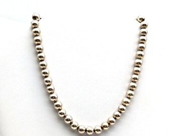 Vintage Sterling Silver 7.5mm Caviar Bead Choker Necklace - 14.75"