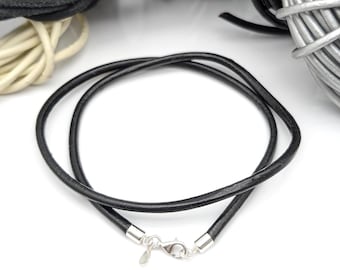 Sterling Silver Leather Cord Necklace; 3mm Thin Cord, Gold Vermeil, Minimalist