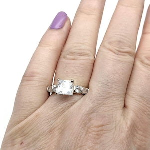 Vintage Princess Cut  CZ & Sterling Silver Solitaire Engagement Ring Size 8.25