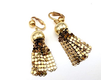 Vintage 12k Gold Filled Mesh Dangle Clip On Earrings