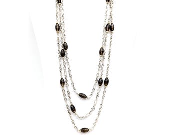 Authentic David Yurman 72" Sterling Silver Smoky Quartz Station Necklace, 18K Gold Estate Jewelry