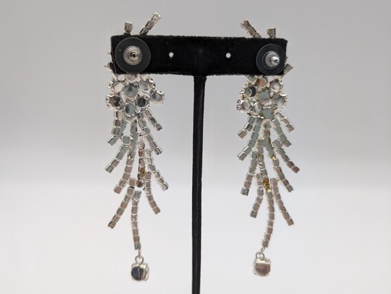 Long Silver Plated & Rhinestone Statement Earring… - image 5