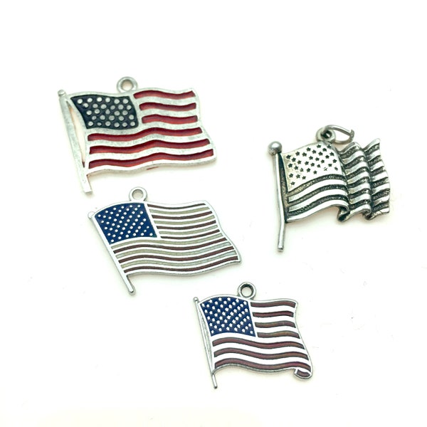 Vintage Sterling Silver American Flag Charms or Pendants