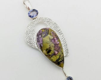 Vintage Artisan Stichtite, Amethyst and Sterling Silver Pendant