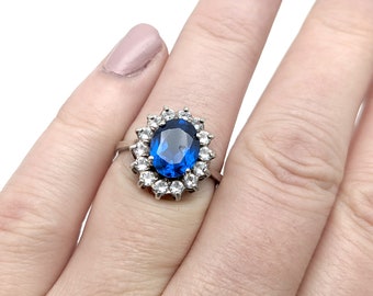 Vintage Sterling Silver & Blue CZ Solitaire Ring - Size 7.25