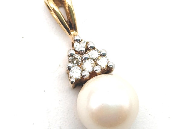 14K Gold, Diamond & Cultured Pearl Pendant - image 4