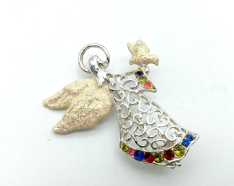 Vintage Gold & Silver Tone Angel Brooch with Rhinestone Accents