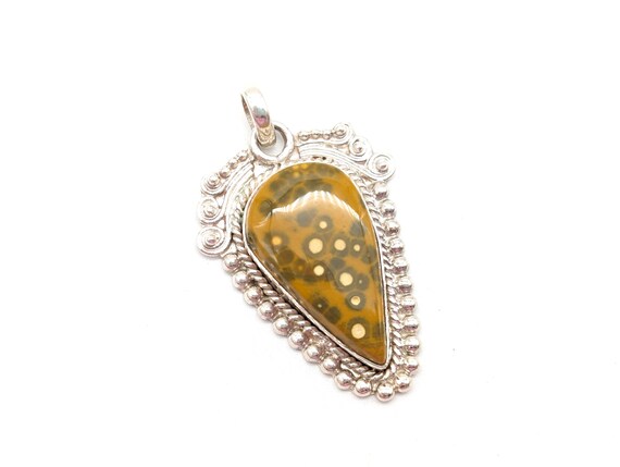 Vintage Yellow & Green Ocean Jasper and Sterling … - image 3