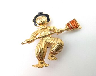 Vintage Avon Goldtone & Enamel Scarecrow Pin