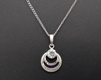 Vintage Sterling Silver & CZ Circles Pendant Necklace 16"