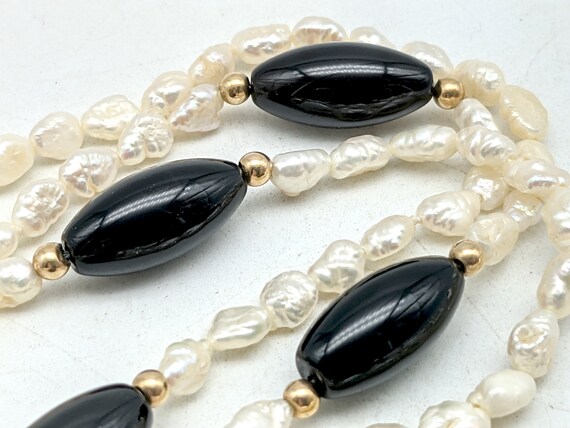 Vintage Rice Pearl, Black Onyx and 14k Gold Beade… - image 7