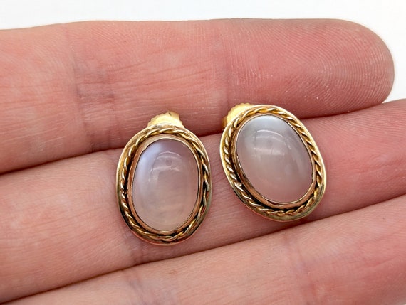 Antique 14k Gold & Moonstone Stud Earrings - 3/4" - image 1