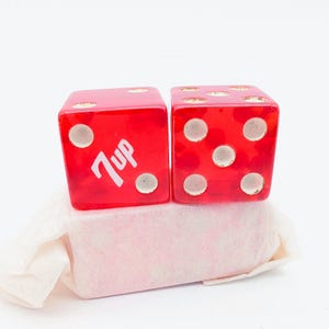 Old Stock Cherry Red Bakelite 7-Up Advertising Dice - Pair of 2