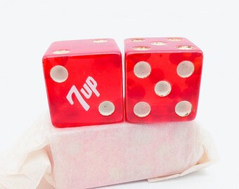 Old Stock Cherry Red Bakelite 7-Up Advertising Dice - Pair of 2