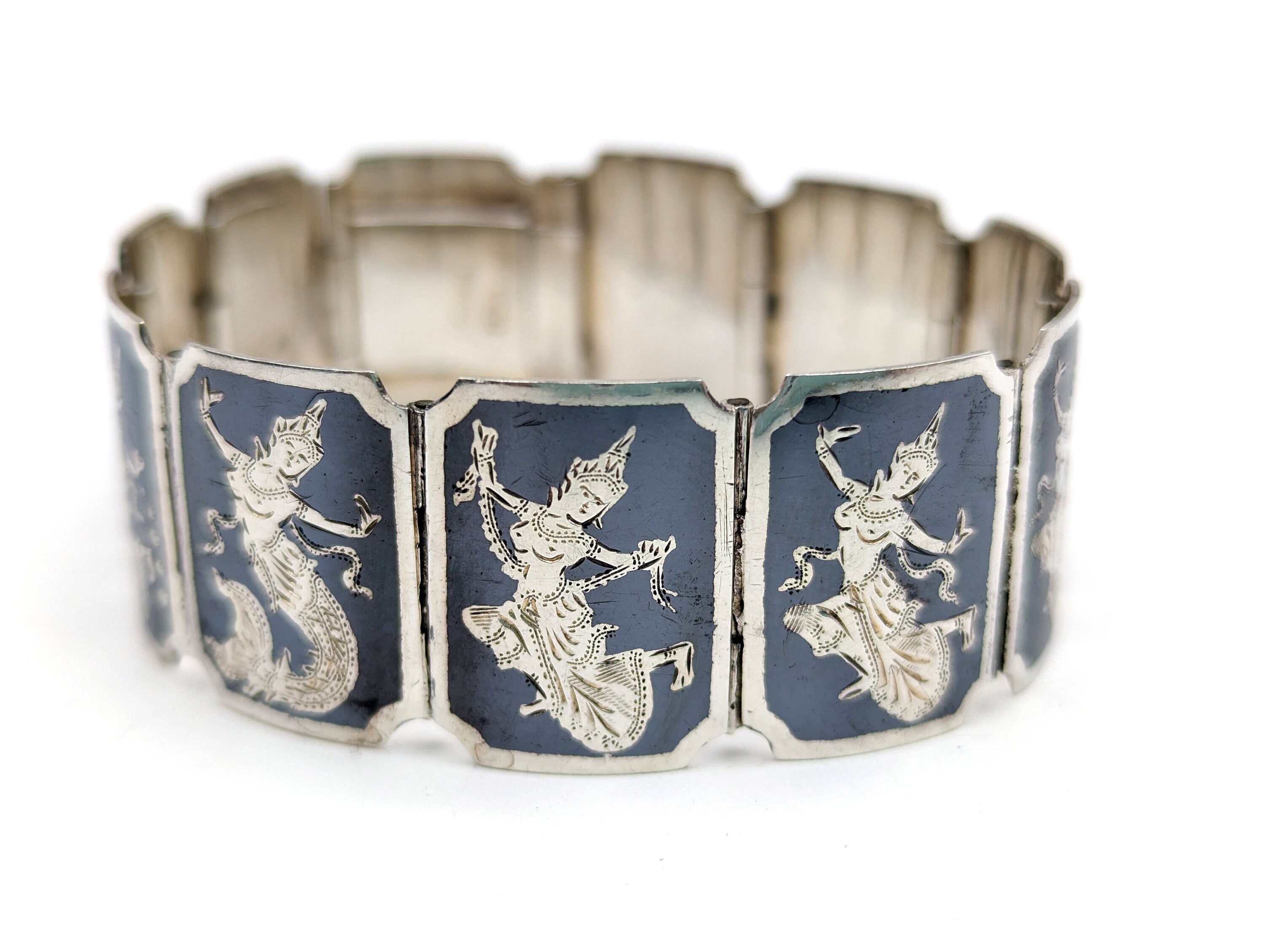 Vintage Siam Sterling Silver Goddess Link Panel Bracelet