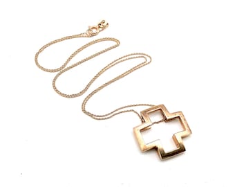 Solid 14K Rose Gold Necklace & Rose Gold Vermeil Over Sterling Cross Pendant - 18"