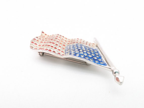 Vintage Rhinestone American Flag Brooch - 1.5" - image 4