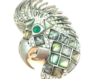 Vintage Silver Tone & Abalone Inlay Cockatoo Bird Brooch