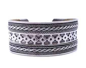 Vintage Silver Plated Brass Cuff Bracelet, Adjustable