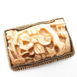 Antique Chinese Carved Bone High Relief Cameo Brooch - 2.75&quot;