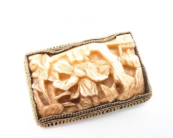Antique Chinese Carved Bone High Relief Cameo Brooch - 2.75"