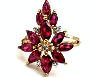 14k Gold Vermeil Sterling Silver & Pink Garnet Statement Ring - Size 8