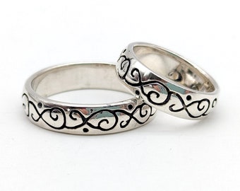 Vintage Peter Stone Sterling Silver Engraved Swirl Design Ring - Sizes 6.75 or 13.5