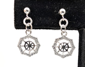 Sterling Silver Spiderweb Dangle Earrings, Threader, Stud, Halloween Goth, CZ Spiderweb