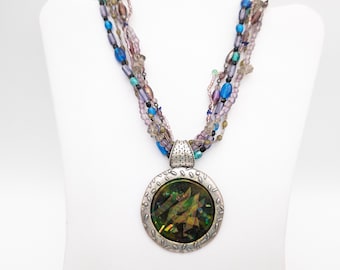 Vintage Chico's Multi-Strand Beaded Necklace With Faux MOP Pendant 16-19" Adjustable