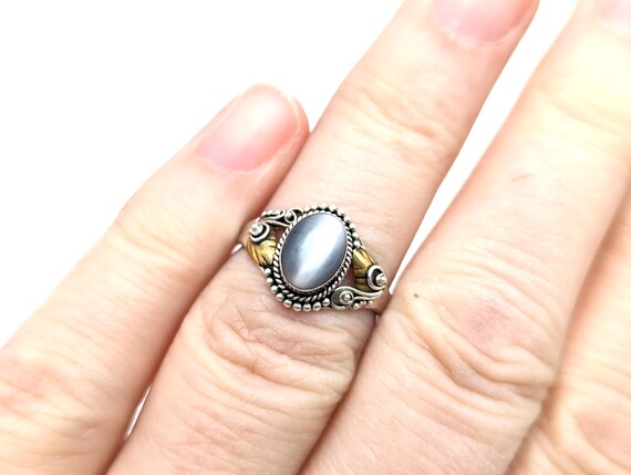 Vintage Gray Chrysoberyl Cat's Eye Sterling Silve… - image 2