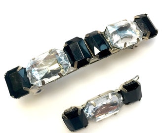 Black & White Rhinestone Barrette Upcycled from Vintage Bracelet