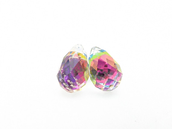 Vintage Rainbow Crystal Teardrop Prism Stud Earri… - image 4