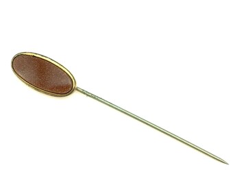 Antique Gold Filled Oval Stick Pin With Goldstone Center