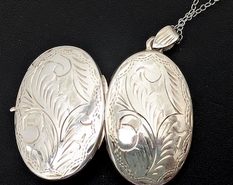 Etched Sterling Silver Floral Locket Pendant Necklace - 18"