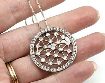 Vintage Sterling Silver & CZ Circle Pendant Necklace - 18"