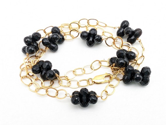 Vintage 14K Gold Filled Link Chain & Faceted Blac… - image 1