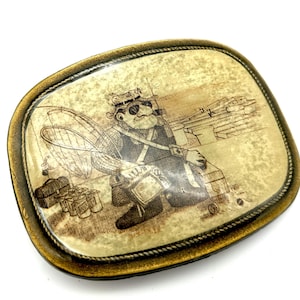 Rare Vintage Cartoon Man Gone Fishing Belt Buckle - Signed