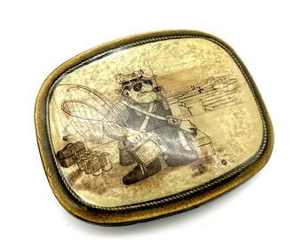 Rare Vintage Cartoon Man Gone Fishing Belt Buckle - Signed