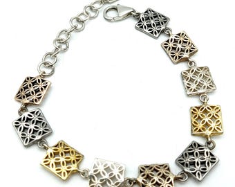 Sterling Silver, Gold Vermeil Viorelli Link Bracelet - 6.5-8" Adjustable