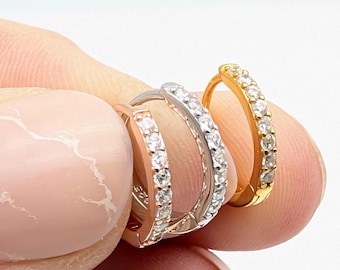 14k Gold Vermeil Sterling Silver CZ Huggie Hoop Earrings - 13mm