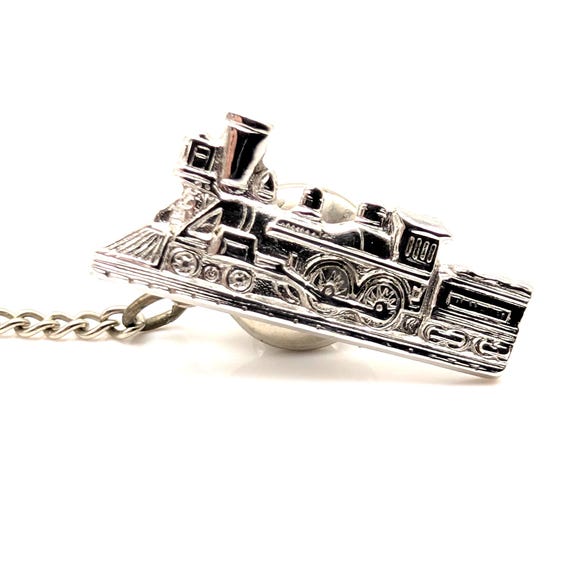 Sterling Silver Train Tie Pin, Steam Engine Tie Tack