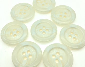 Set of 8 White/Cream Plastic Buttons - 28 mm / Size 44