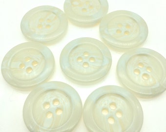 Set of 8 White/Cream Plastic Buttons - 28 mm / Size 44