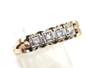 Antique 14k Gold & White Zircon Wedding Band - Size 8