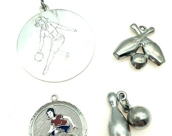 Vintage Sterling Silver Bowling Charms or Pendants