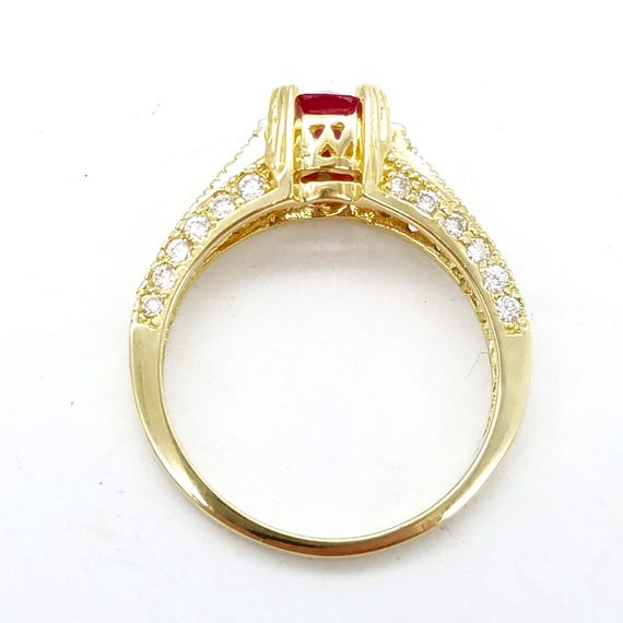 14K Gold Ruby Diamond Ring, Engagement Solitaire,… - image 8
