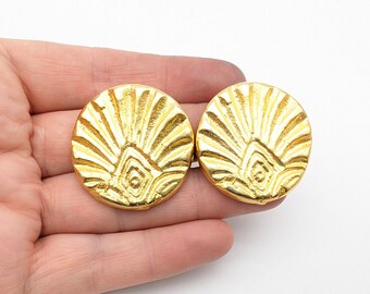 Vintage Designer Gold Plated Art Deco Style Clip on Earrings - 1 3/8"