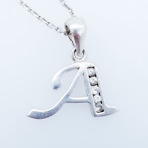 Vintage Sterling Silver & CZ Letter &quot;A&quot; Pendant Necklace - 18&quot;