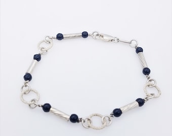 Vintage Italian Sterling Silver and Black Onyx Bead Bracelet - 7.5"