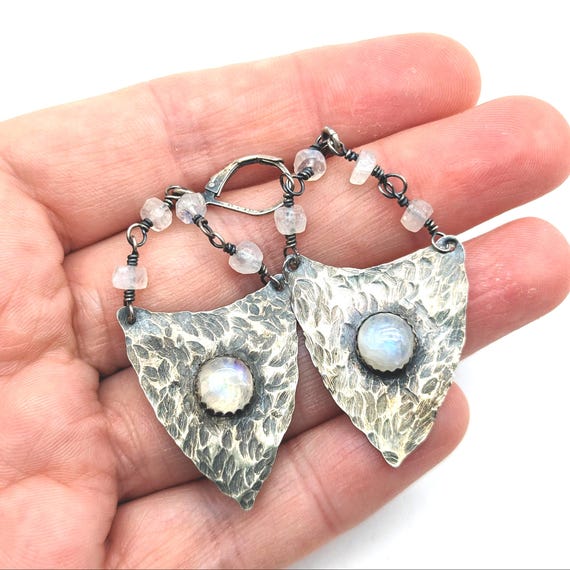 Artisan Moonstone & Sterling Silver Arrowhead Dangle Earrings